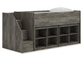 Frandern Warm Gray Twin Loft Bed with Bookcase Storage