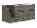 Frandern Warm Gray Twin Loft Bed with Drawer Storage