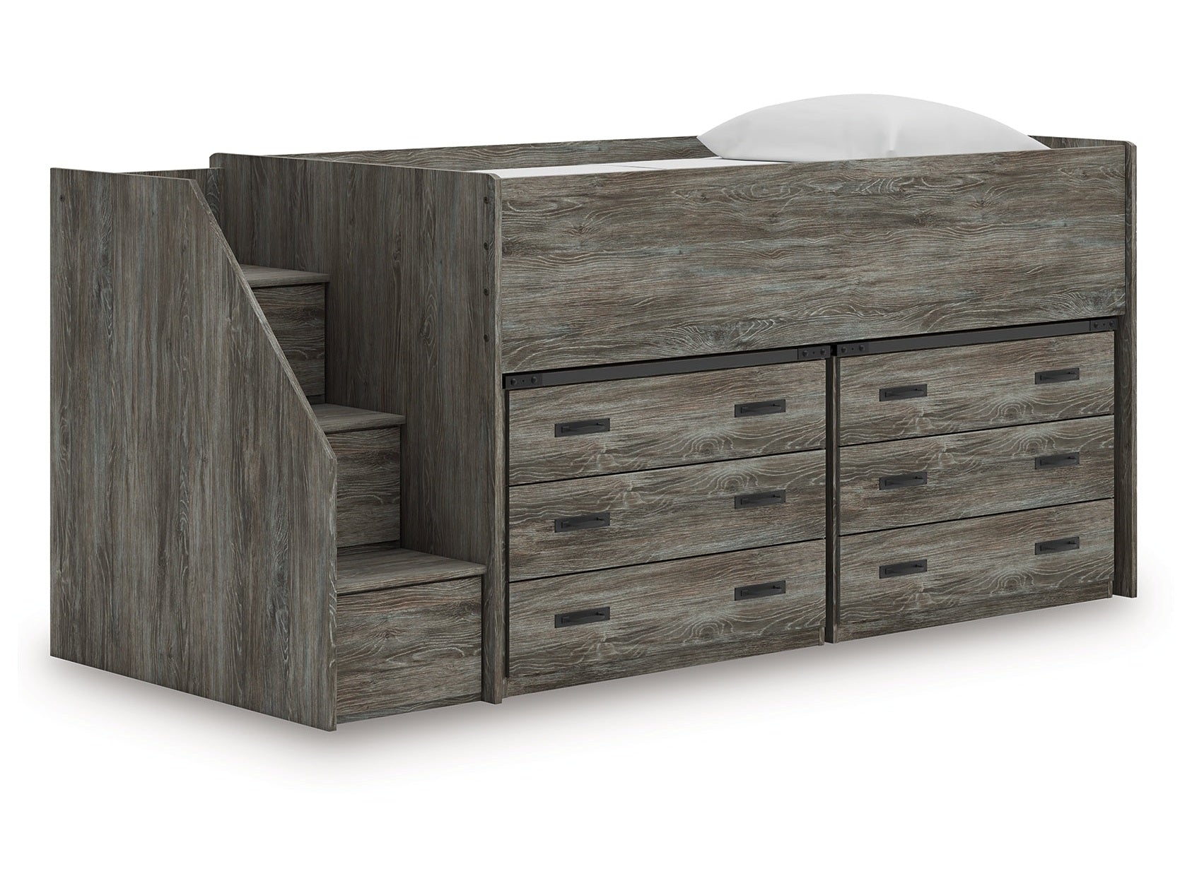 Frandern Warm Gray Twin Loft Bed with Drawer Storage