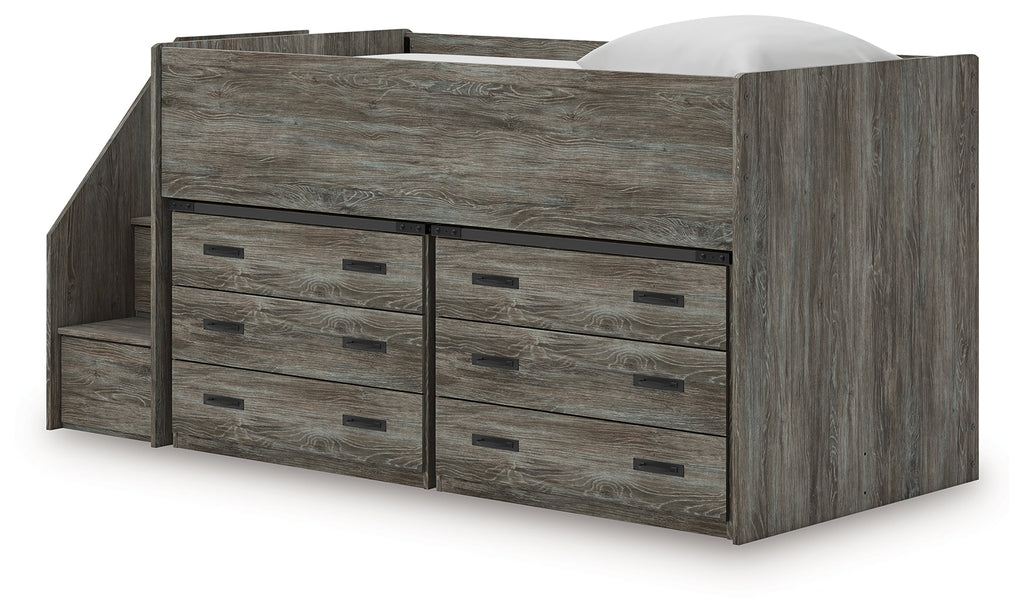 Frandern Warm Gray Twin Loft Bed with Drawer Storage