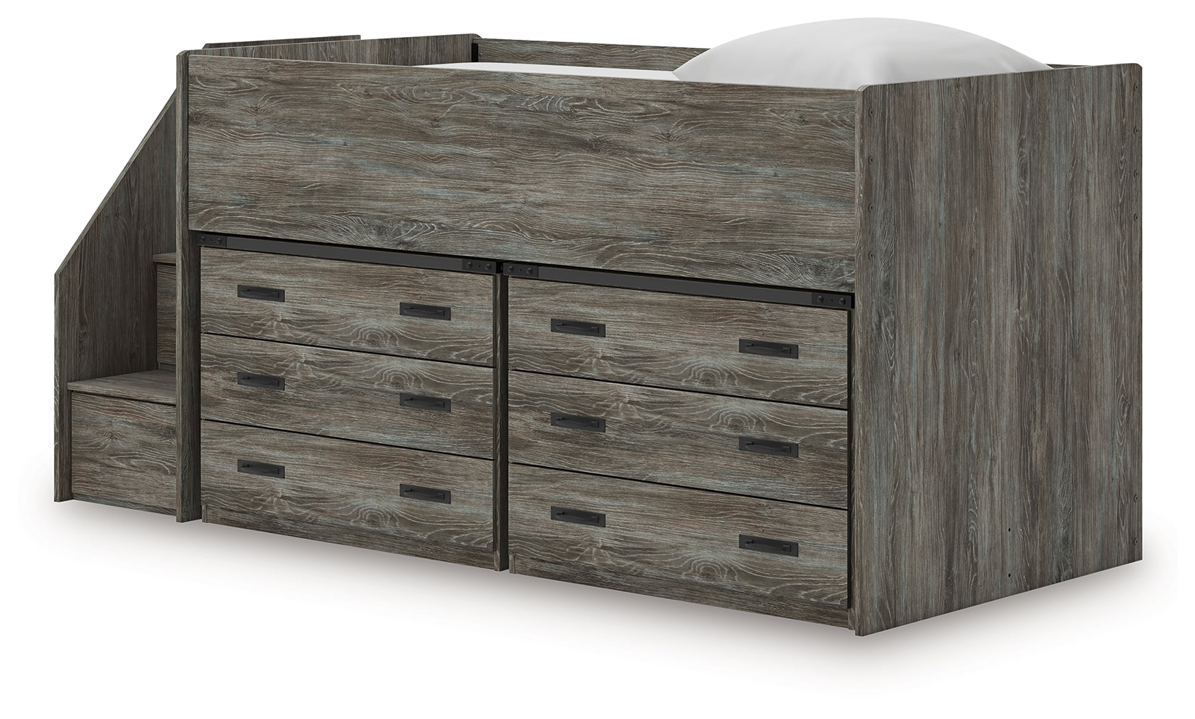 Frandern Warm Gray Twin Loft Bed with Drawer Storage