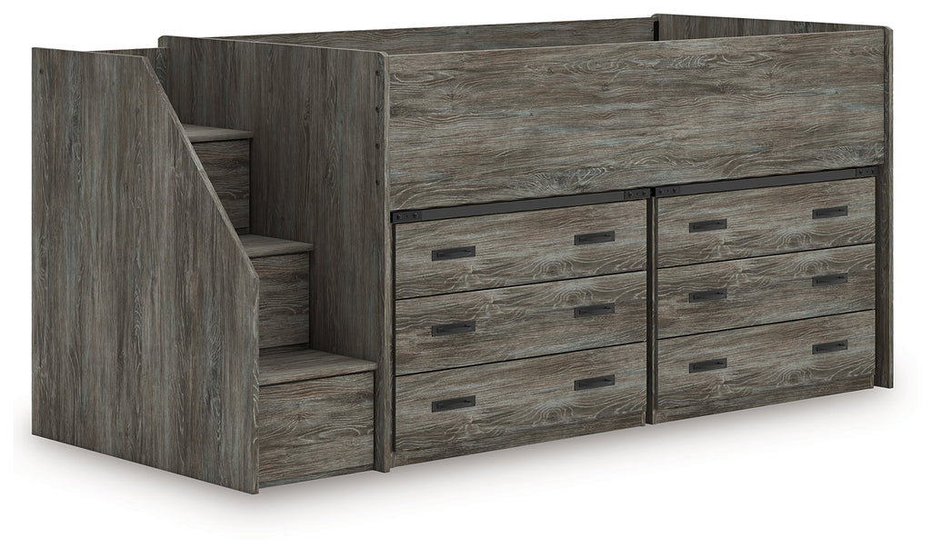 Frandern Warm Gray Twin Loft Bed with Drawer Storage