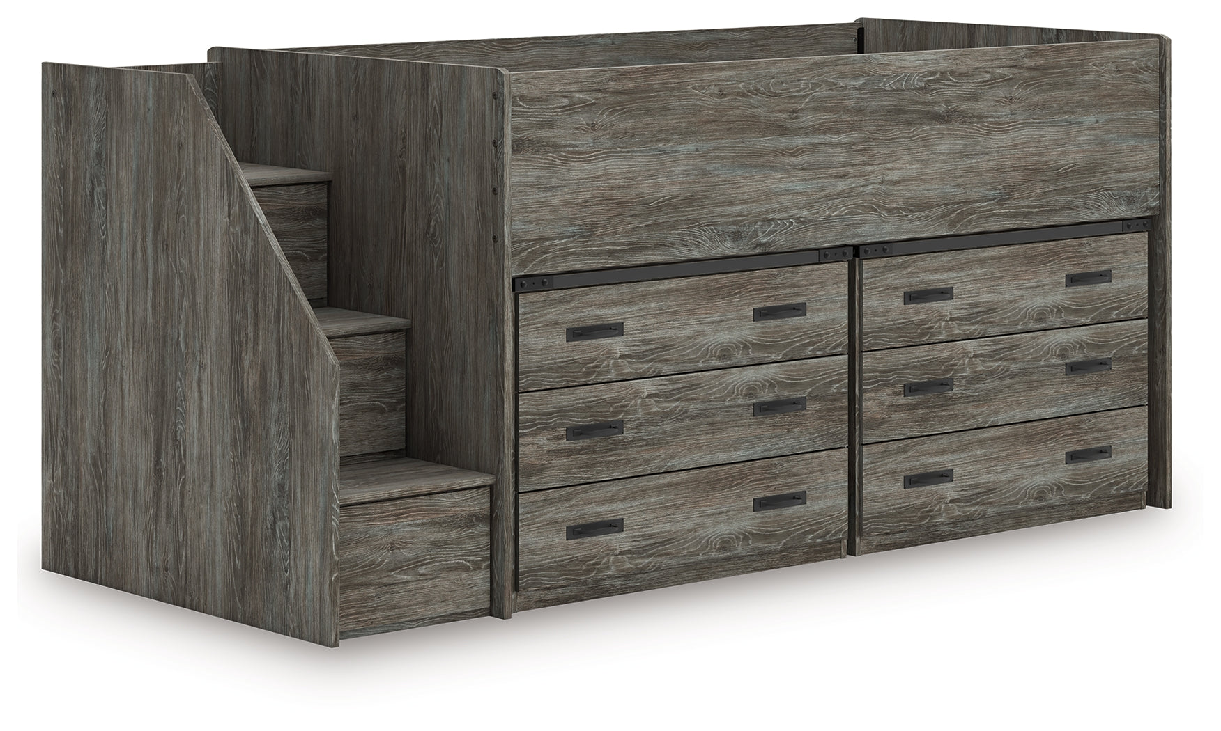 Frandern Warm Gray Twin Loft Bed with Drawer Storage