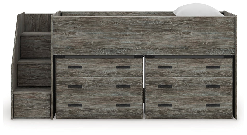 Frandern Warm Gray Twin Loft Bed with Drawer Storage