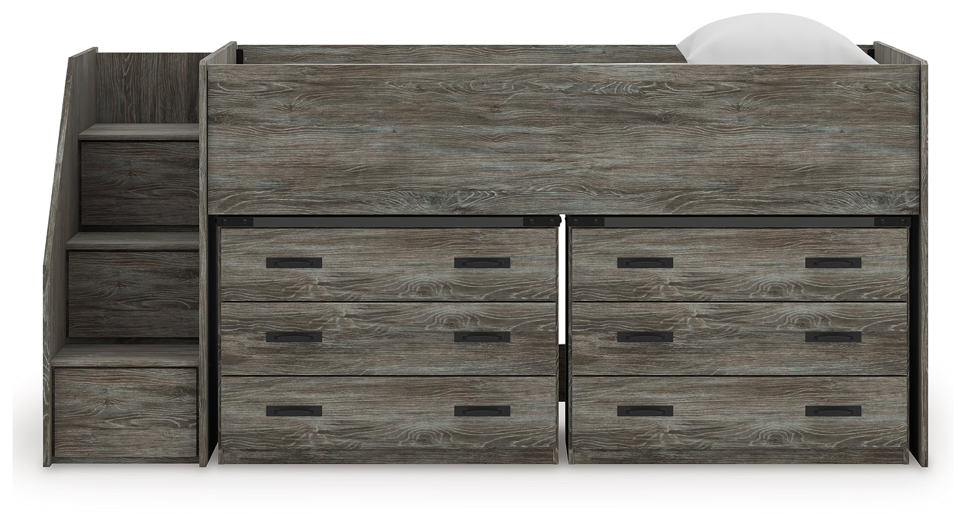 Frandern Warm Gray Twin Loft Bed with Drawer Storage