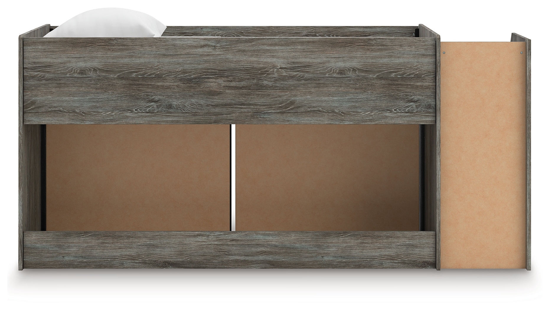 Frandern Warm Gray Twin Loft Bed with Drawer Storage