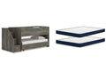 Frandern Warm Gray Twin Over Twin Loft Bed and Mattresses