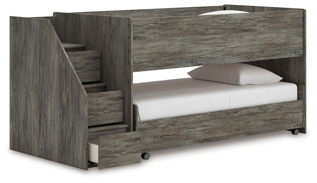Frandern Warm Gray Twin Over Twin Loft Bed and Mattresses