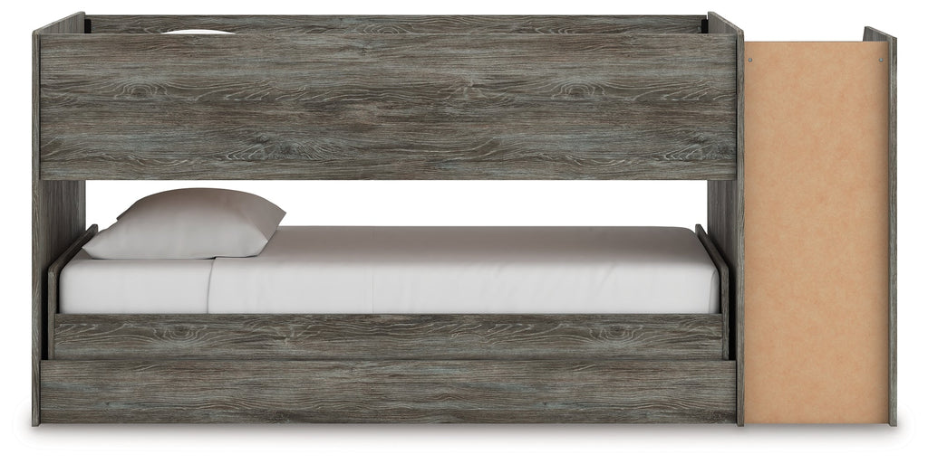 Frandern Warm Gray Twin Over Twin Loft Bed and Mattresses