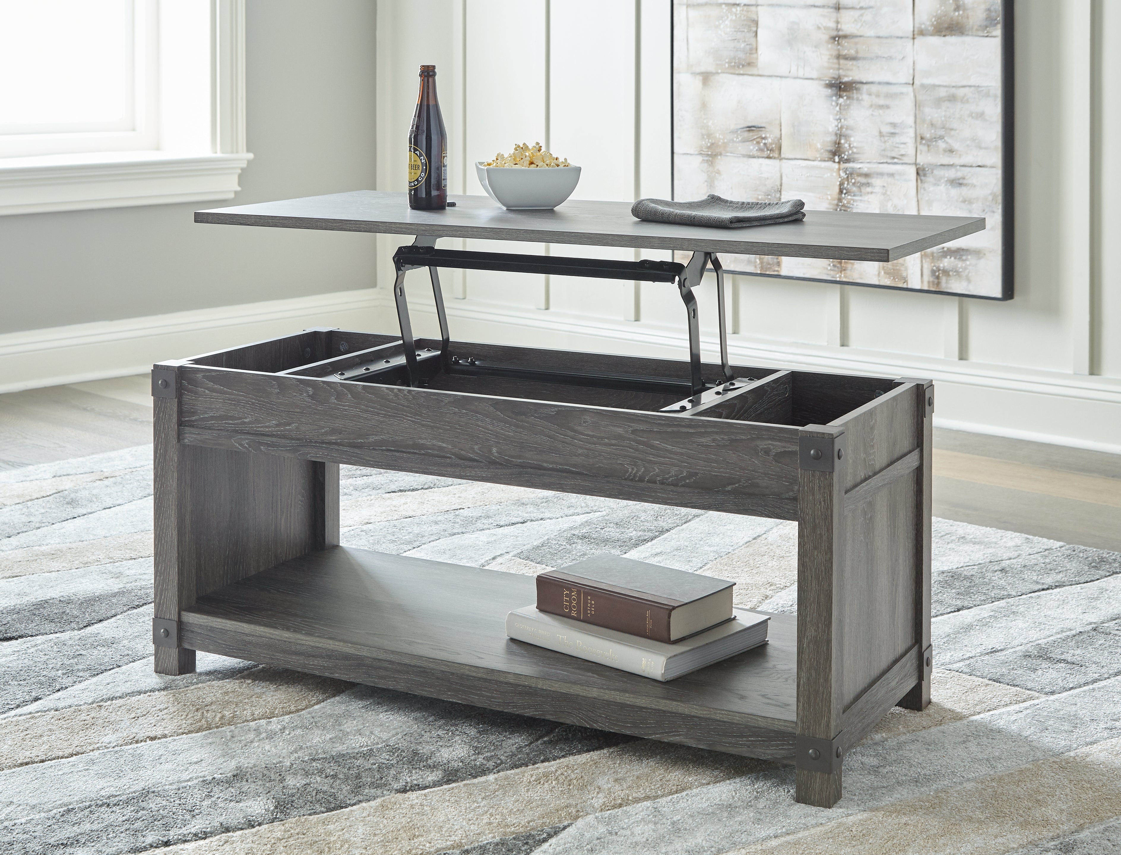 Freedan Grayish Brown Lift Top Coffee Table