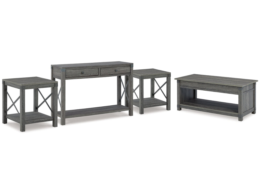 Freedan Grayish Brown Lift-top Coffee Table, 2 End Tables and Console