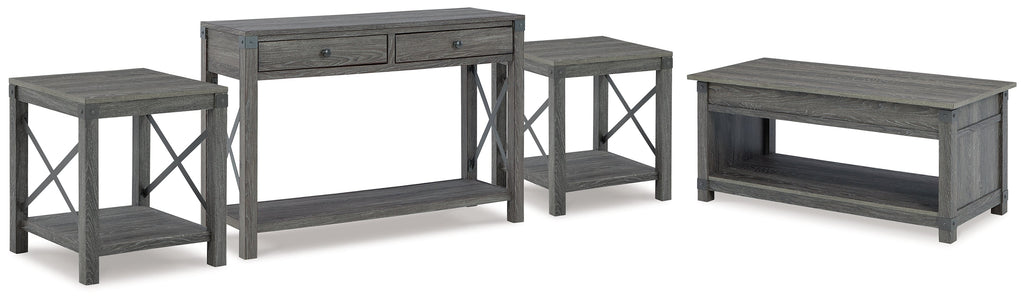 Freedan Grayish Brown Lift-top Coffee Table, 2 End Tables and Console