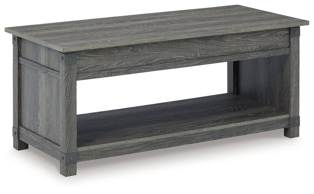Freedan Grayish Brown Lift-top Coffee Table, 2 End Tables and Console