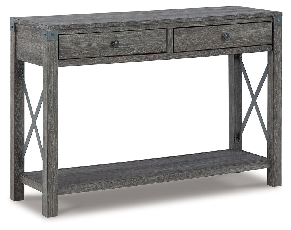 Freedan Grayish Brown Lift-top Coffee Table, 2 End Tables and Console