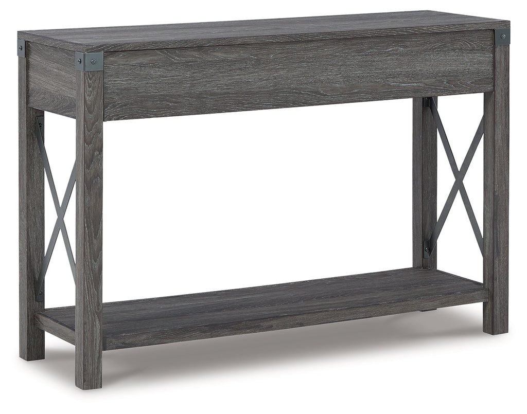 Freedan Grayish Brown Lift-top Coffee Table, 2 End Tables and Console