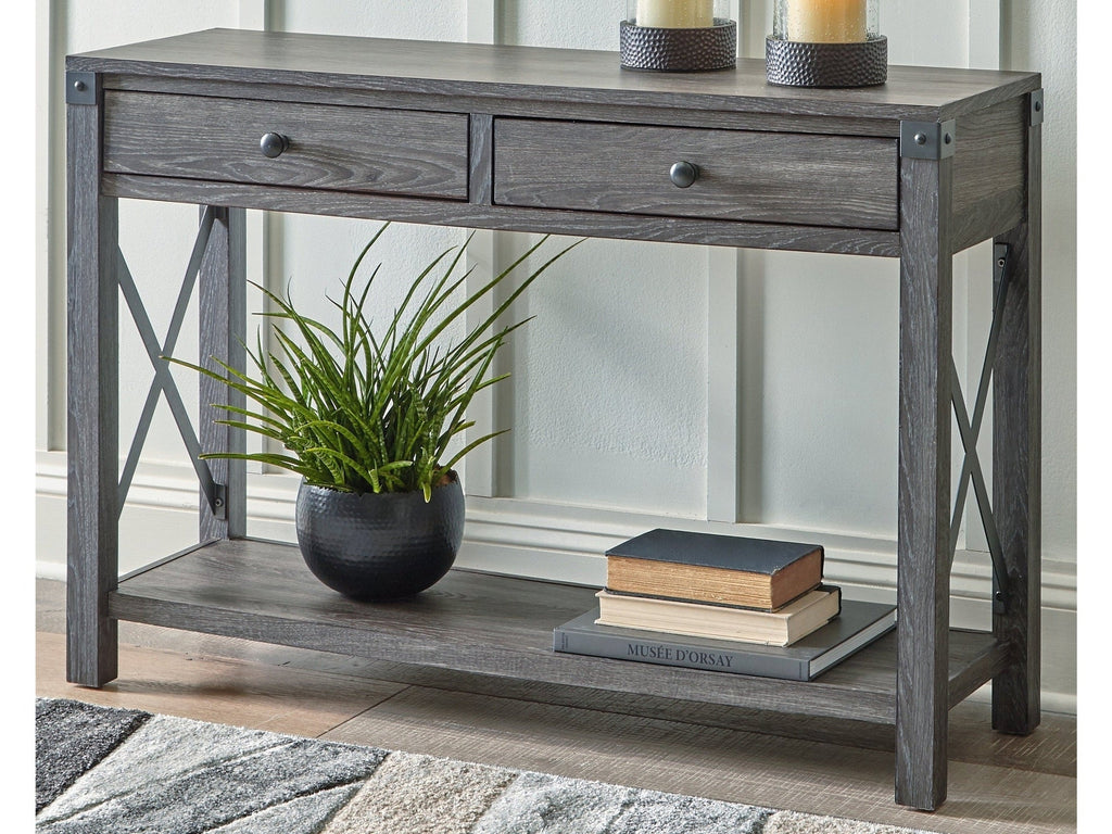 Freedan Grayish Brown Sofa/Console Table