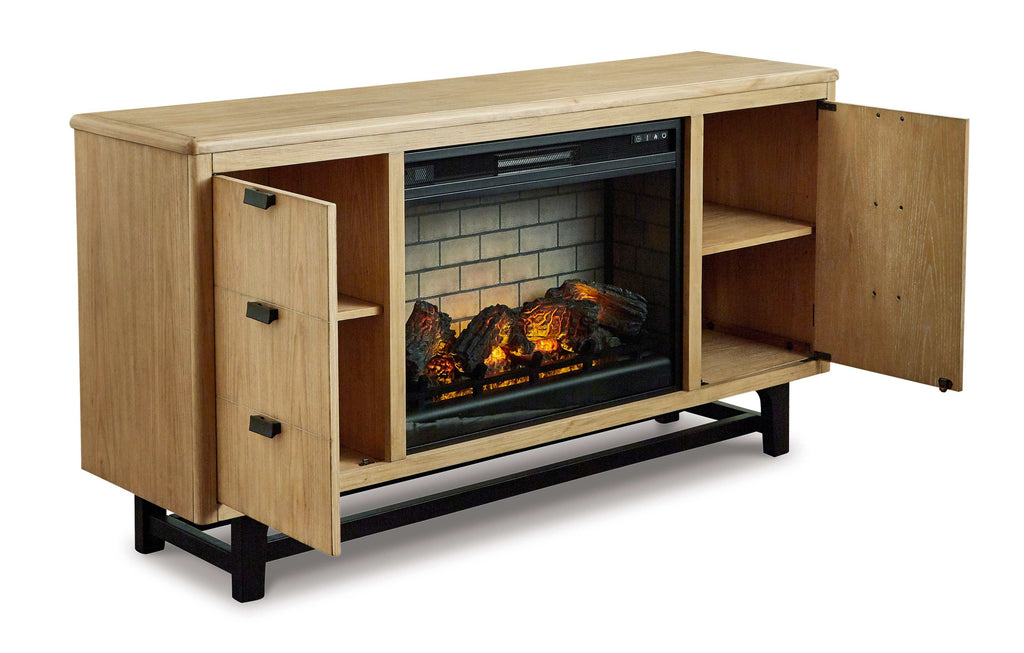 Freslowe Light & Black Large TV Stand w/ Electric Fireplace Insert, Brown