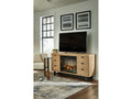 Freslowe Light & Black Large TV Stand w/ Electric Fireplace Insert, Brown