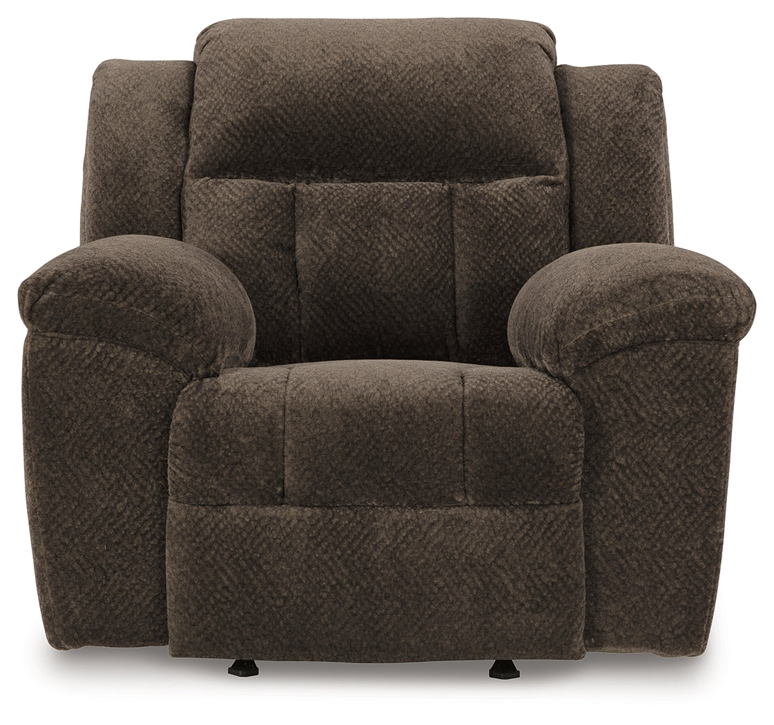 Frohn Chocolate Reclining Sofa, Loveseat and Recliner