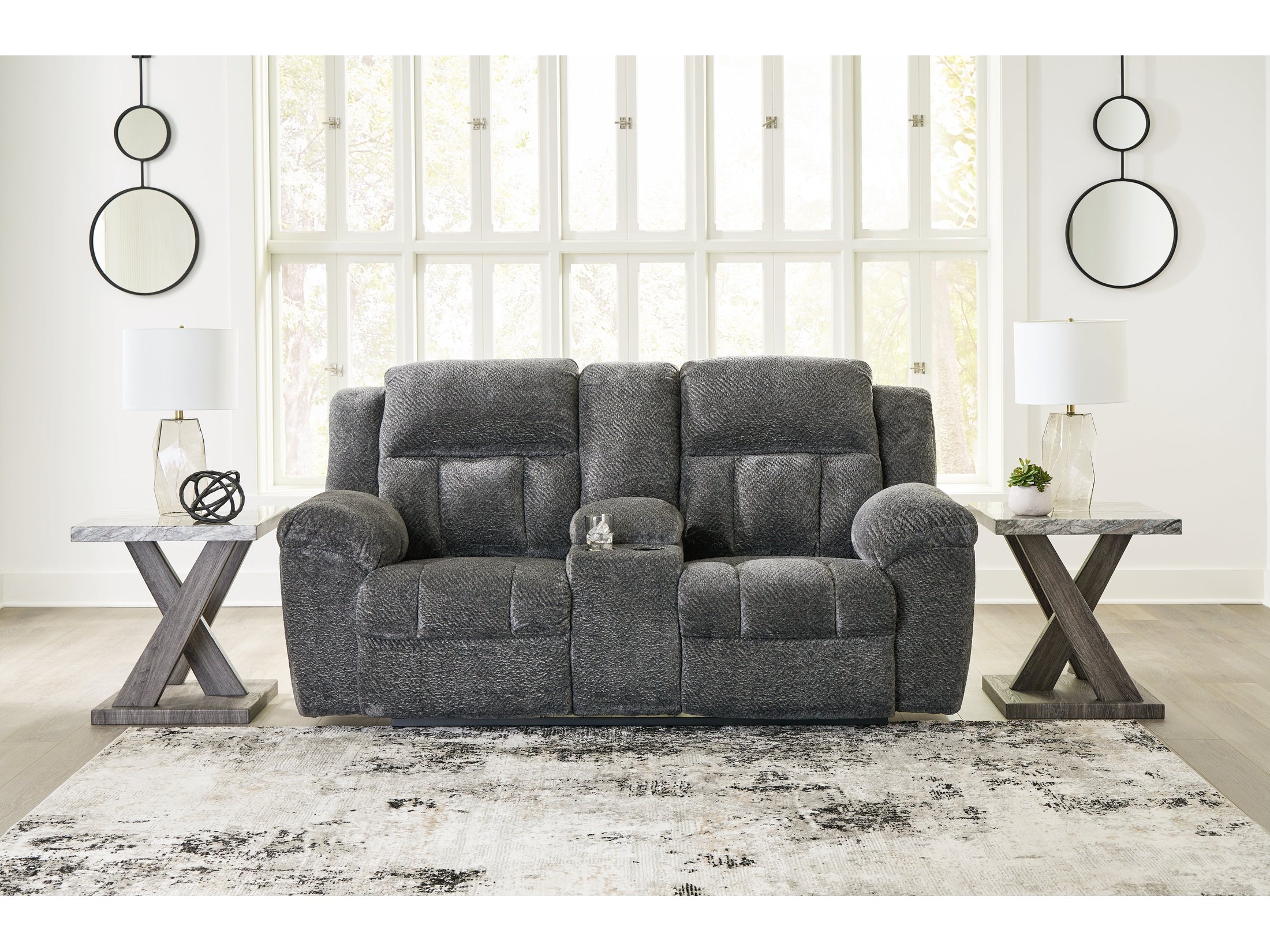 Frohn Graphite Reclining Loveseat w/Console
