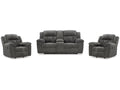 Frohn Graphite Reclining Loveseat with Console and 2 Recliners