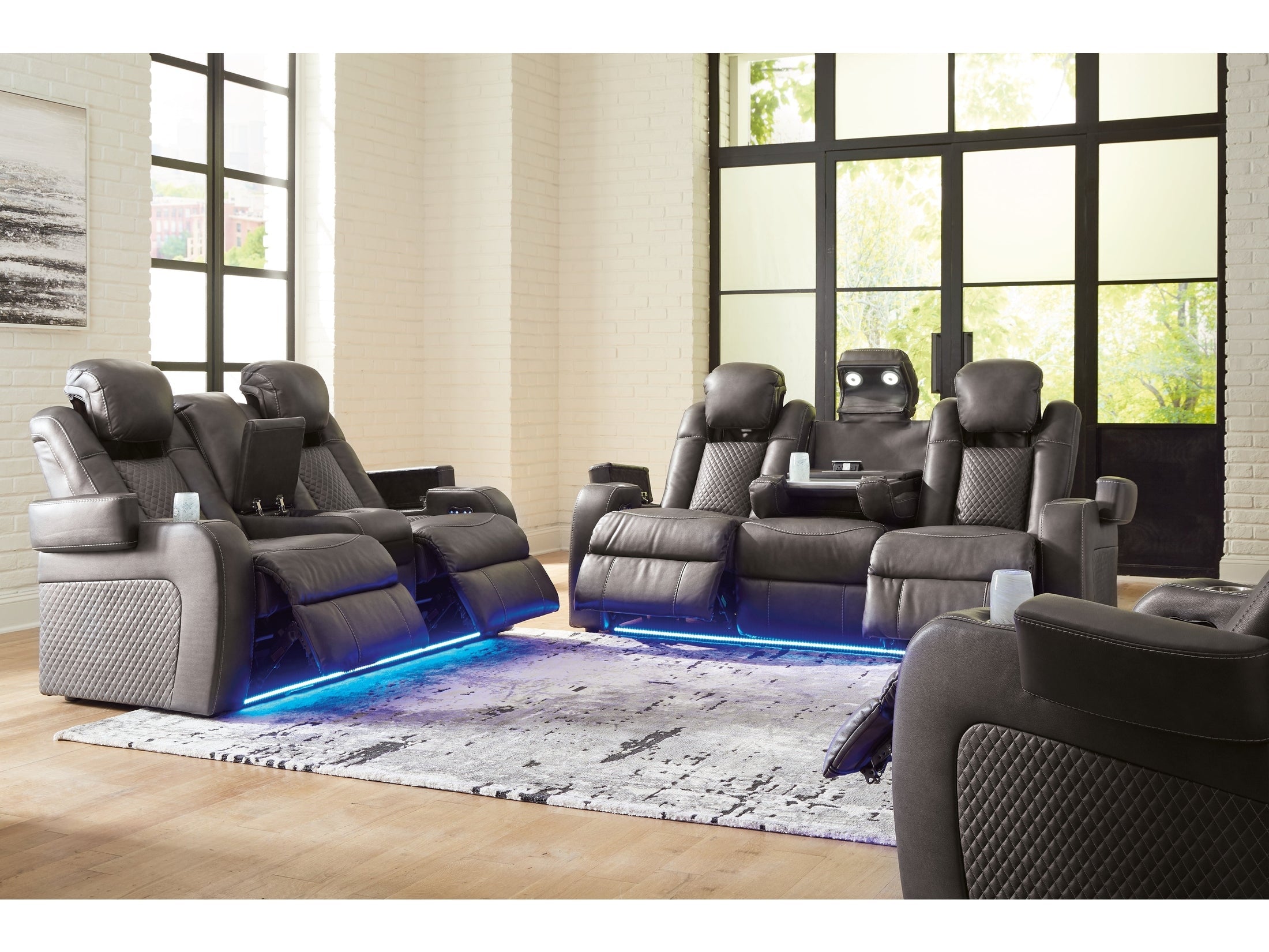 Fyne-Dyme Gray Power Reclining Sofa, Loveseat and Recliner