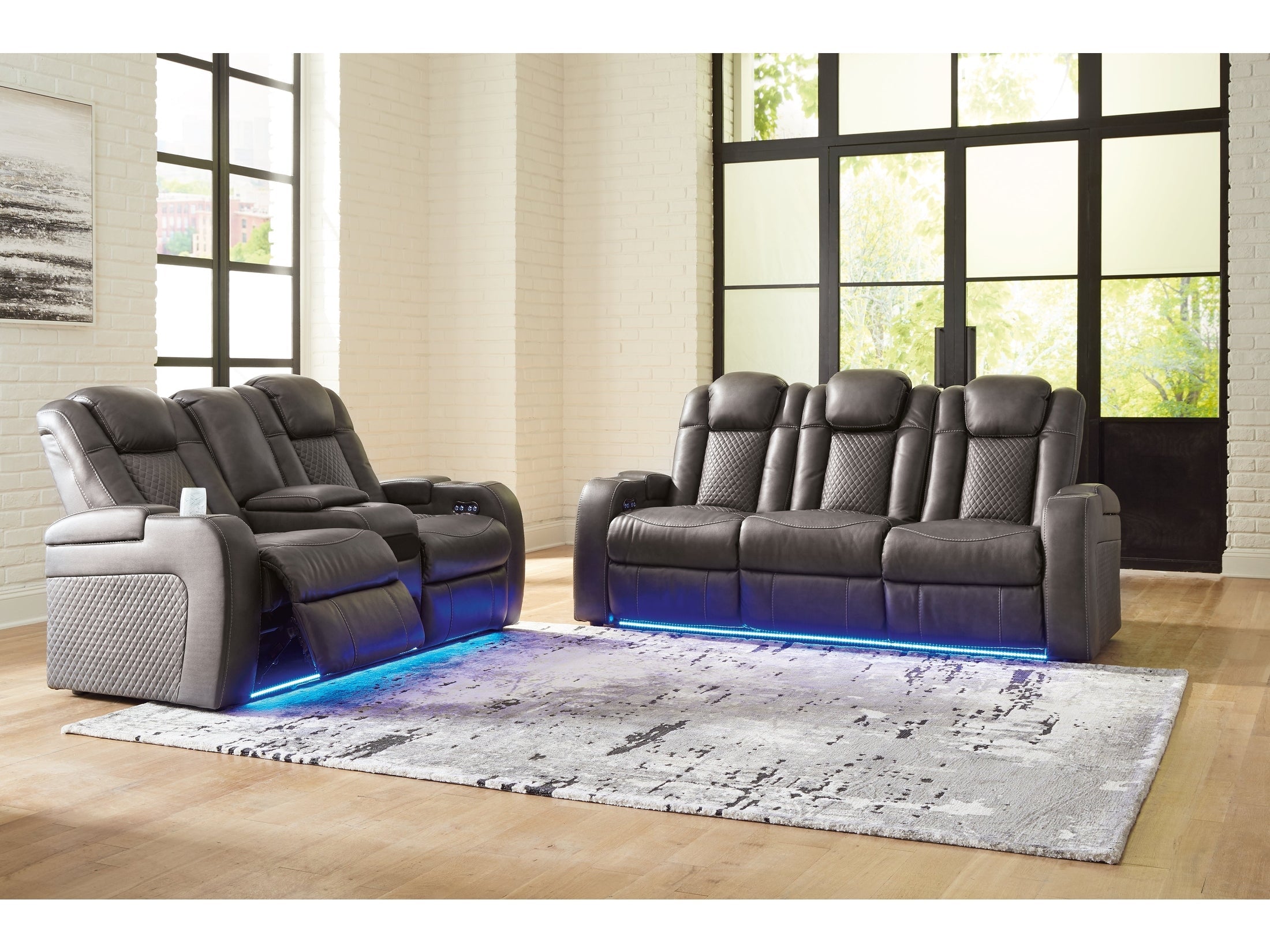 Fyne-Dyme Gray Power Reclining Sofa and Loveseat