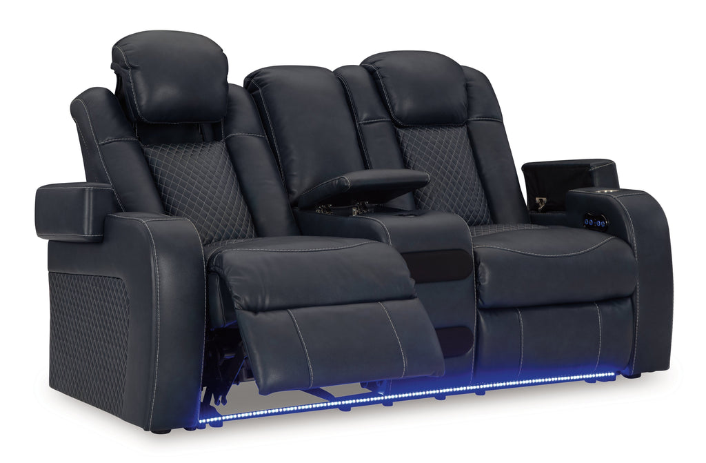 Fyne-Dyme Sapphire Power Reclining Loveseat with Console