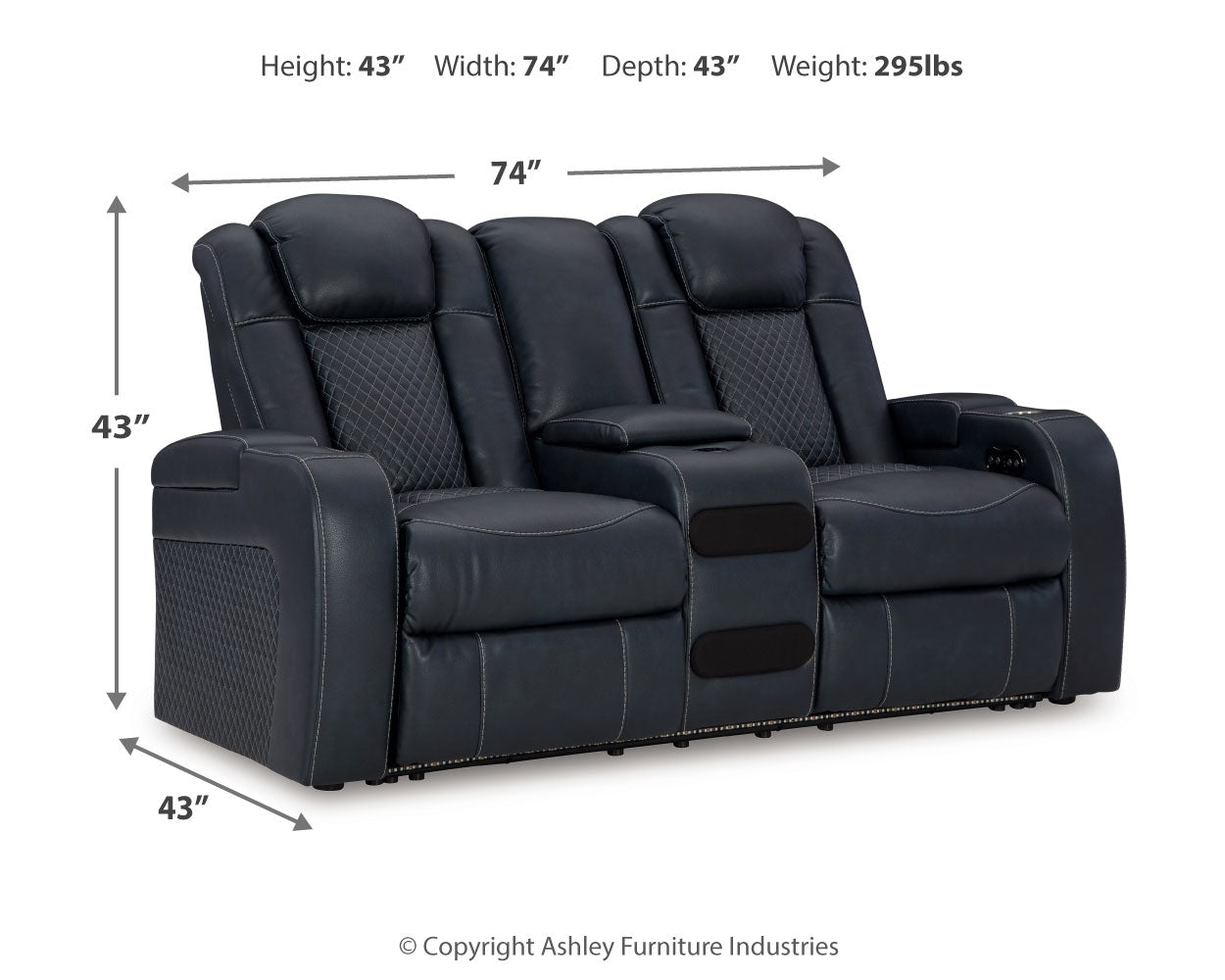 Fyne-Dyme Sapphire Power Reclining Loveseat with Console