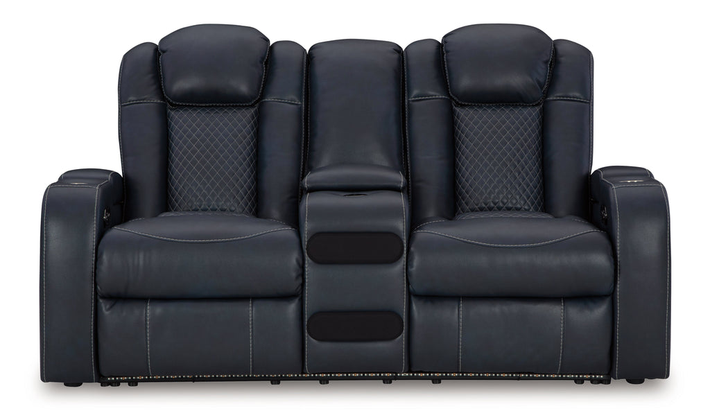 Fyne-Dyme Sapphire Power Reclining Loveseat with Console