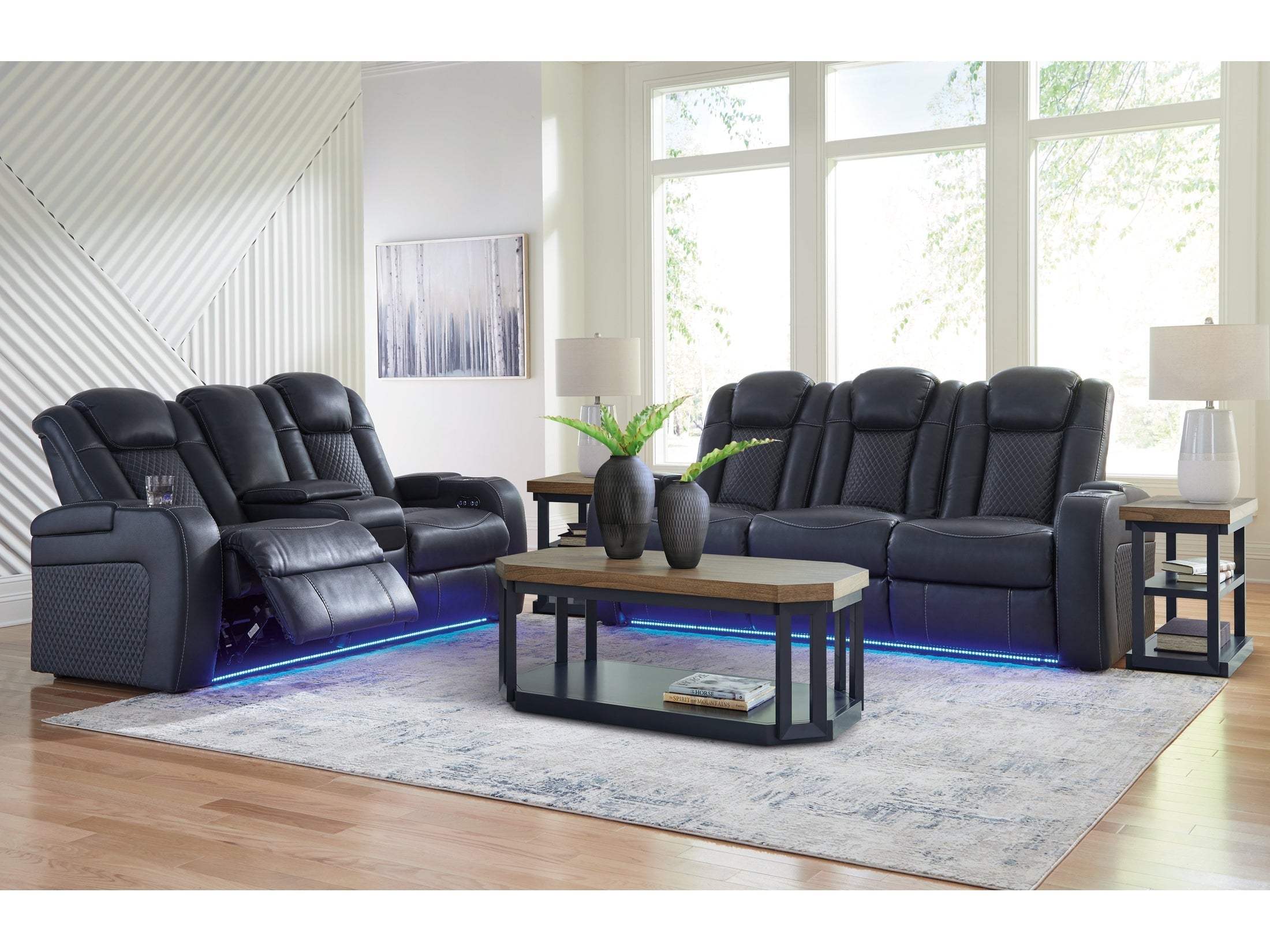 Fyne-Dyme Sapphire Power Reclining Sofa, Loveseat and Recliner
