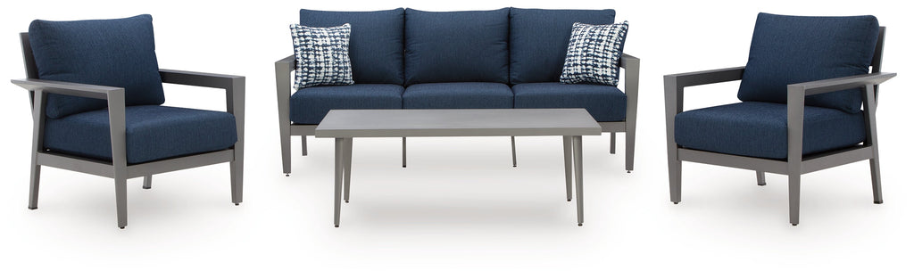 Gali Gray/Blue Outdoor Sofa/Chairs/Table Set (Set of 4)