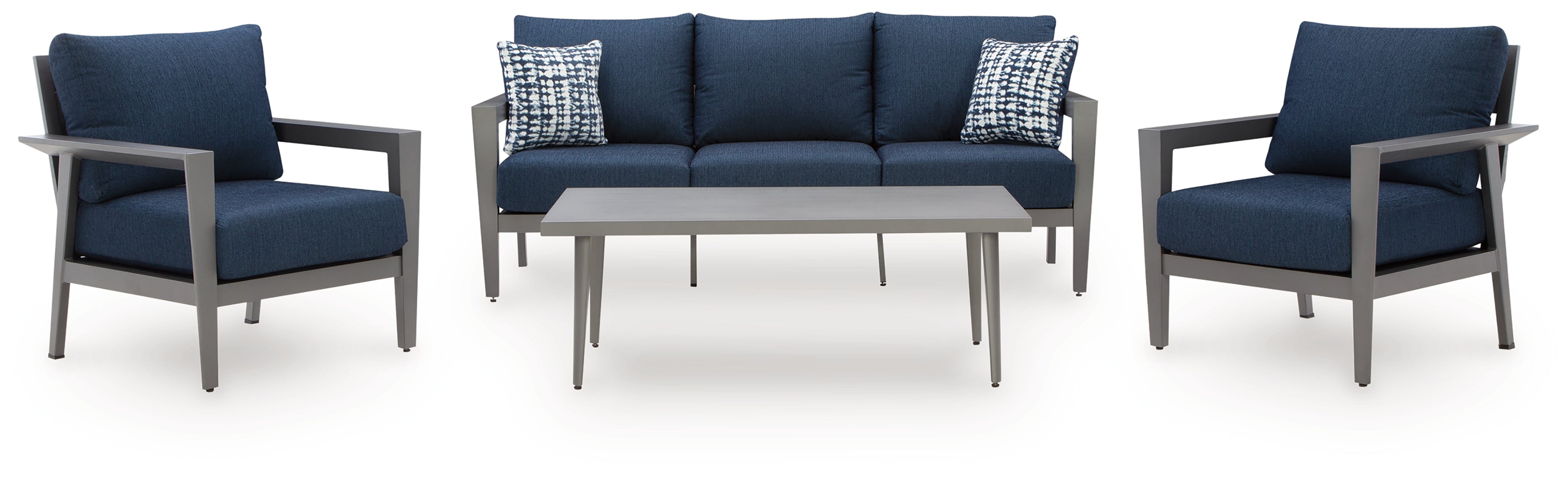 Gali Gray/Blue Outdoor Sofa/Chairs/Table Set (Set of 4)