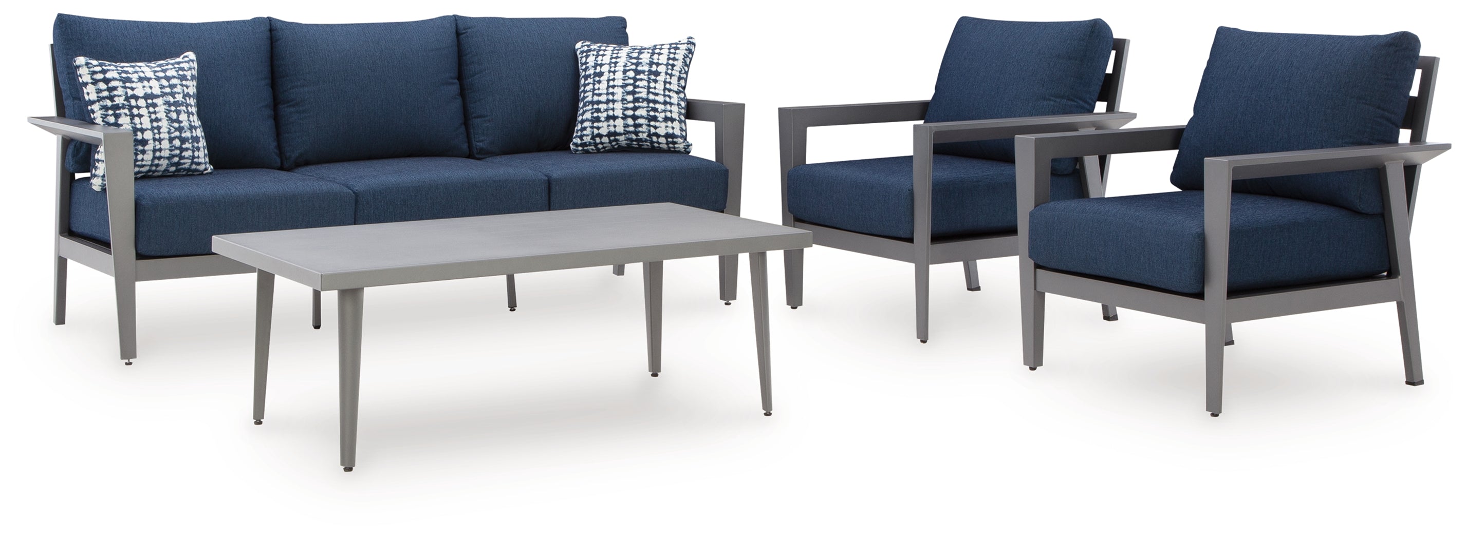 Gali Gray/Blue Outdoor Sofa/Chairs/Table Set (Set of 4)