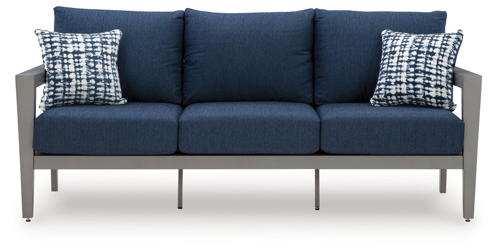 Gali Gray/Blue Outdoor Sofa/Chairs/Table Set (Set of 4)