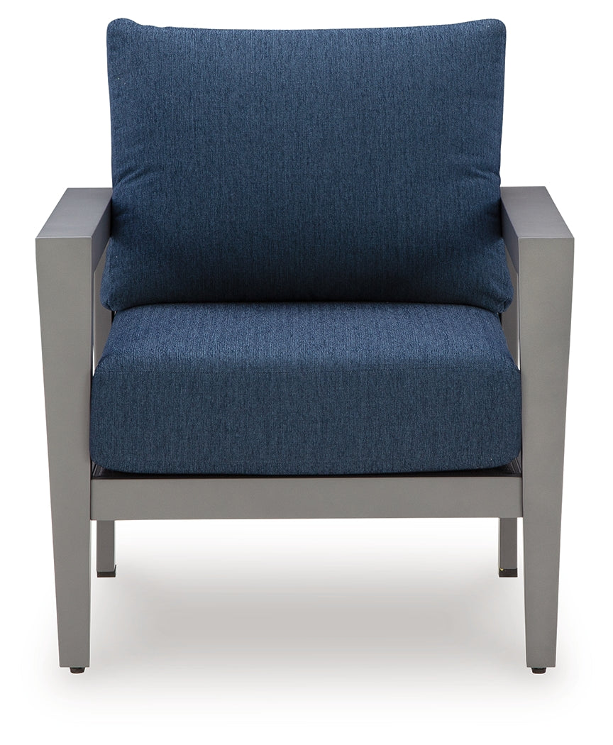 Gali Gray/Blue Outdoor Sofa/Chairs/Table Set (Set of 4)