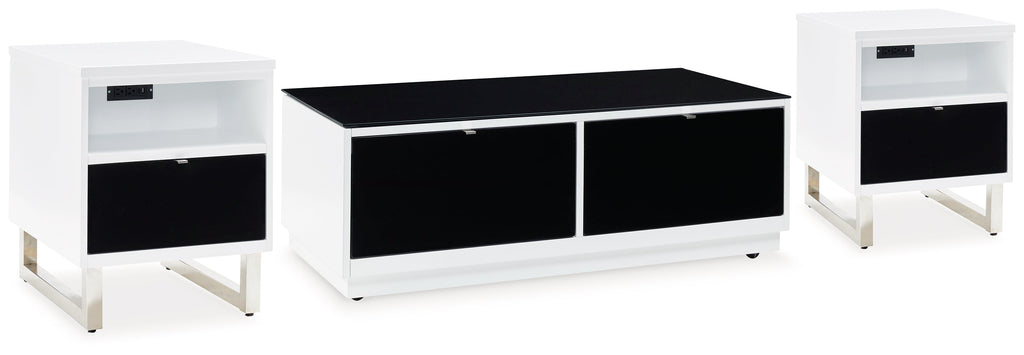 Gardoni White/Black Coffee Table and 2 Chairside End Tables