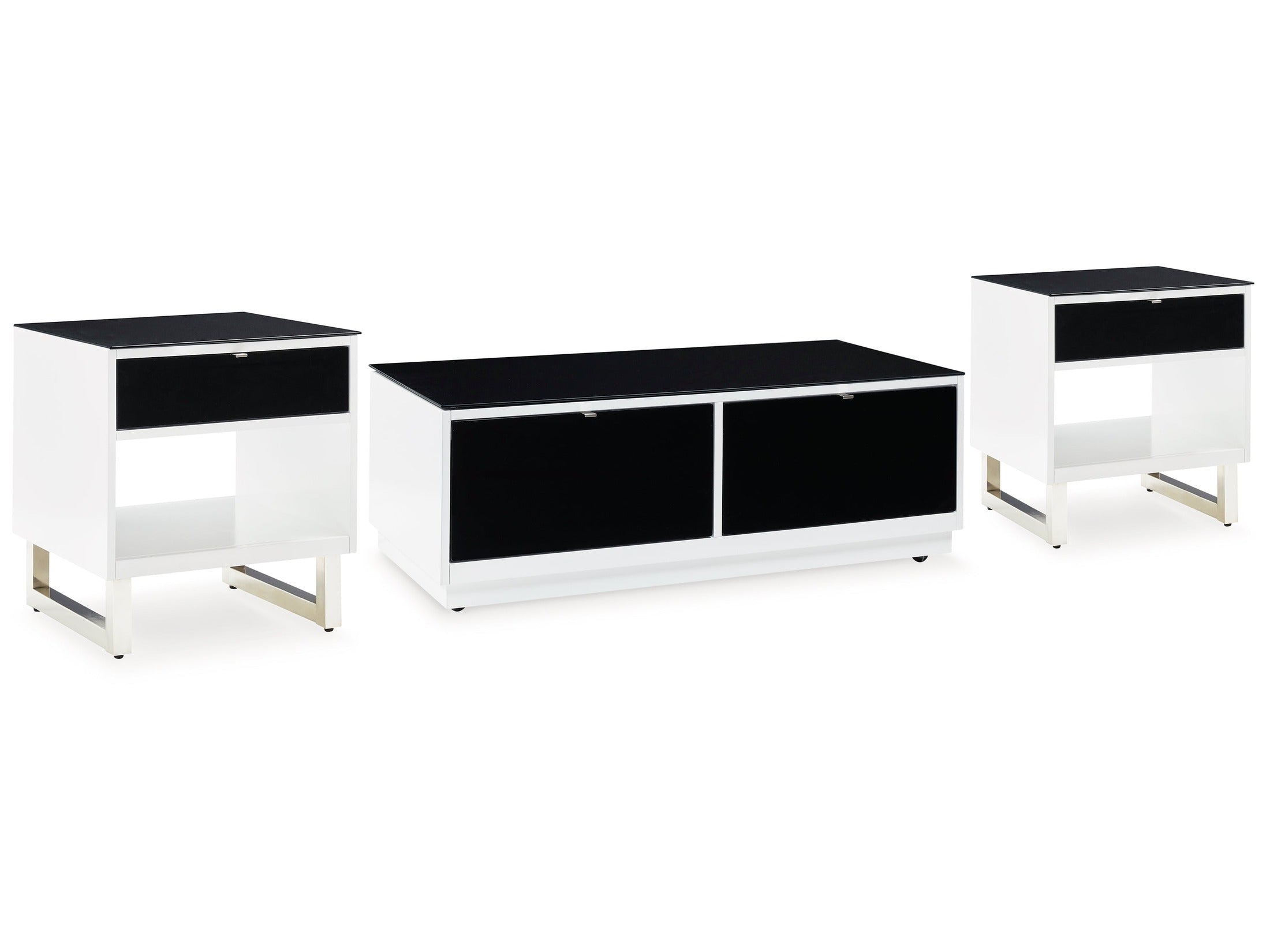 Gardoni White/Black Coffee Table and 2 End Tables