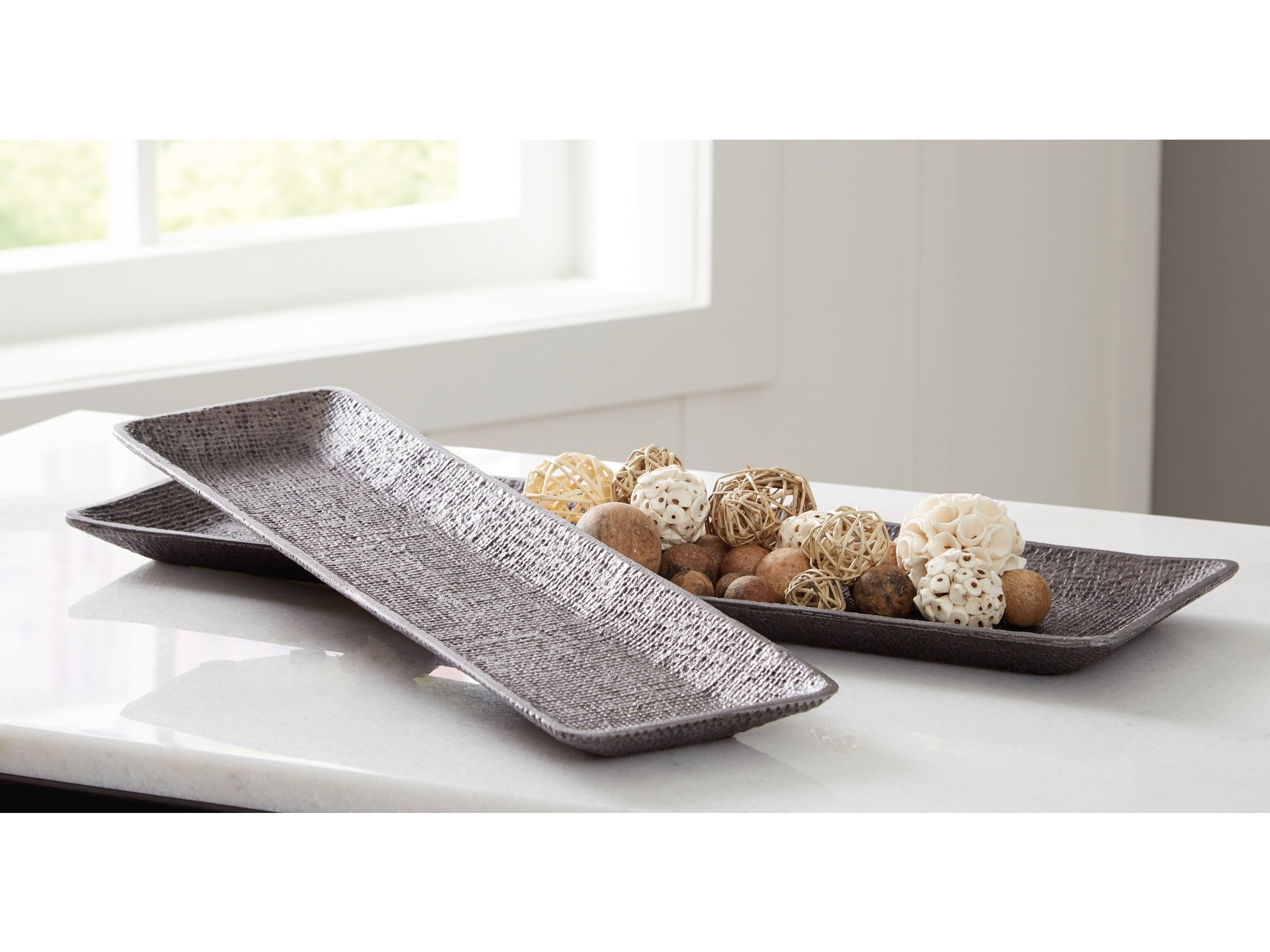 Garekton Pewter Finish Tray (Set of 2)