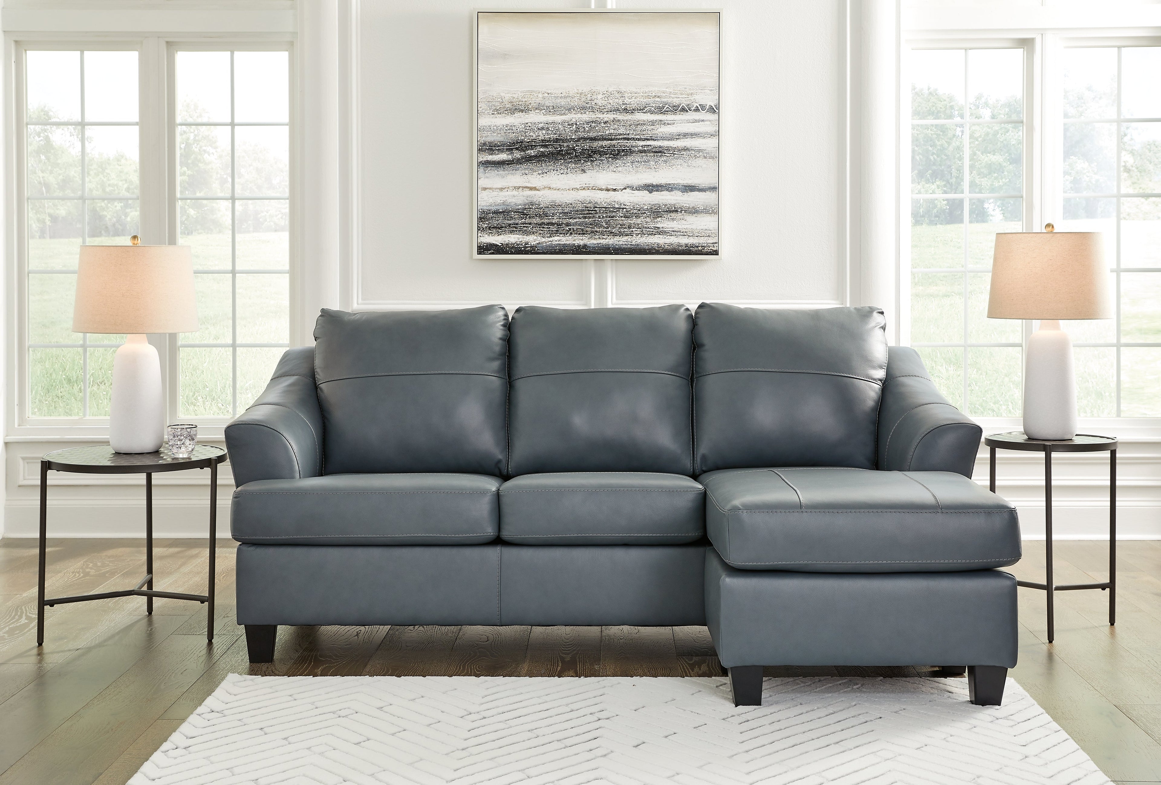 Genoa Steel Leather L Shape RAF Chaise Sofa