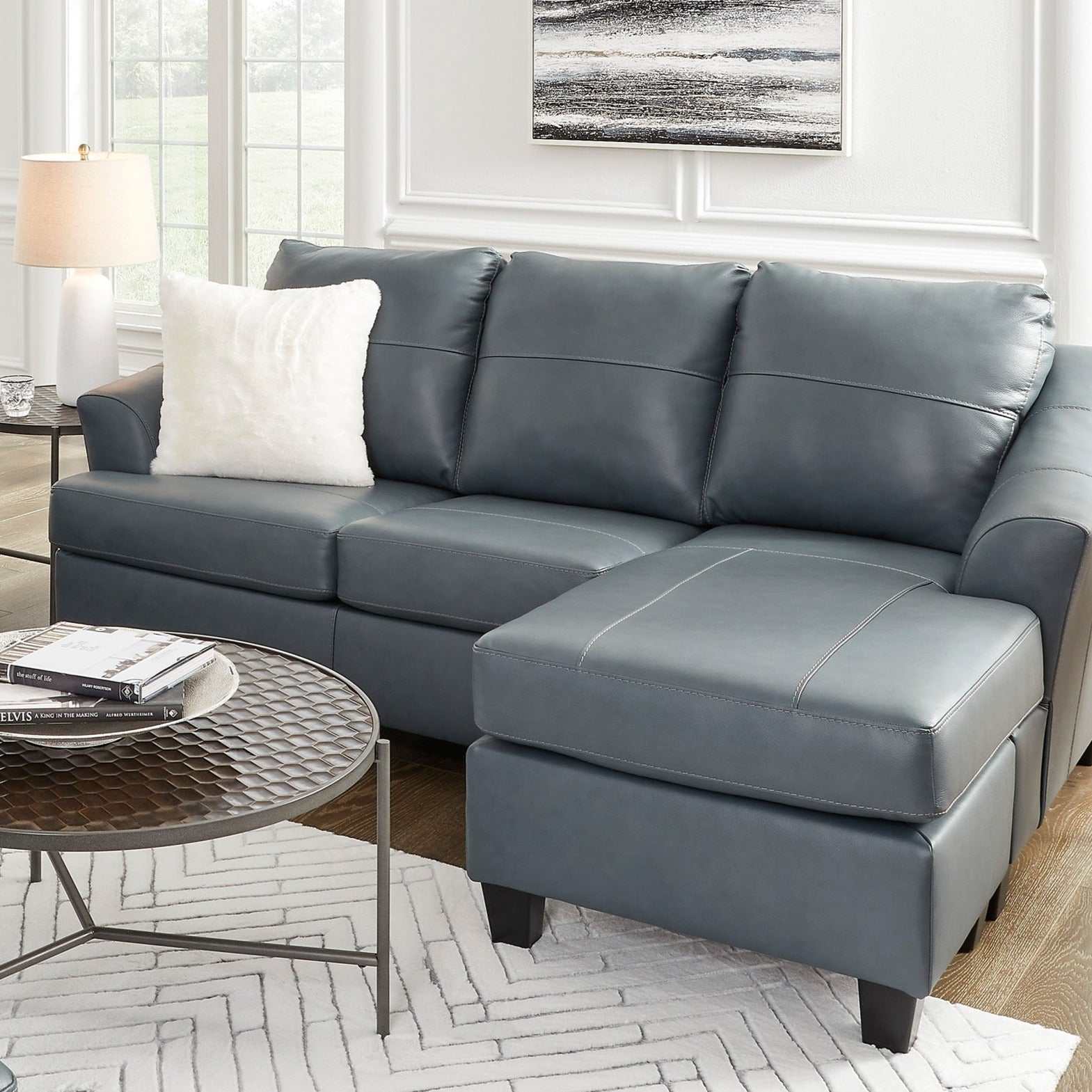 Genoa Steel Leather L Shape RAF Chaise Sofa
