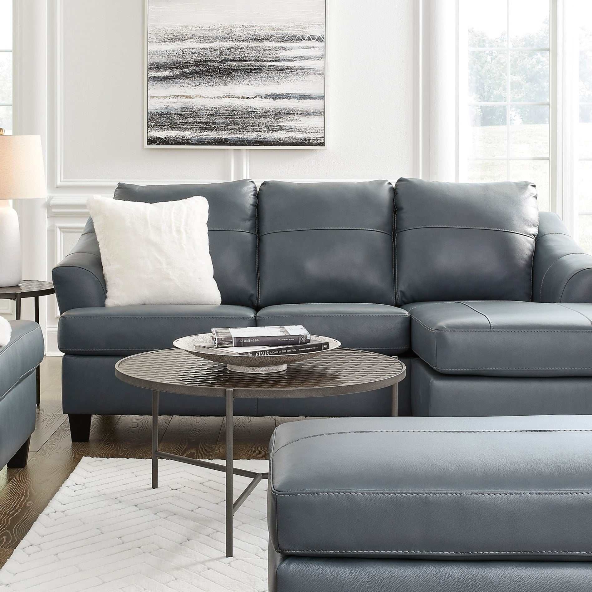 Genoa Steel Leather L Shape RAF Chaise Sofa