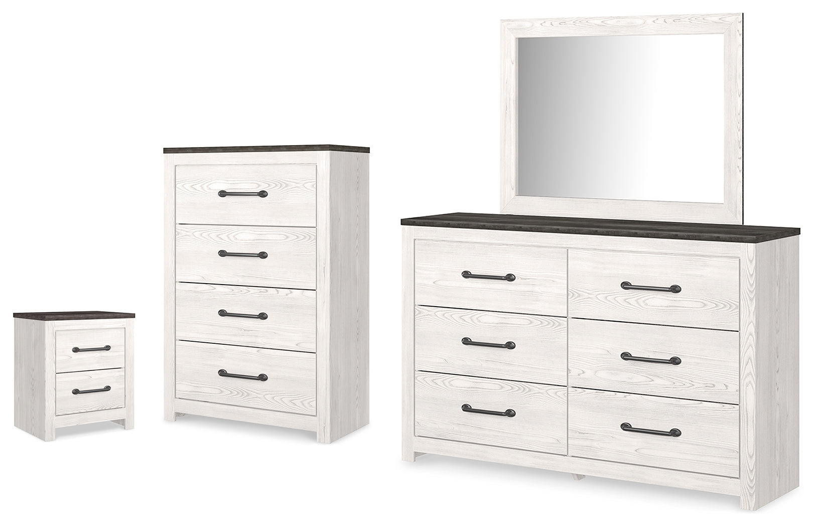 Gerridan /Gray Dresser, Mirror, Chest and Nightstand, White