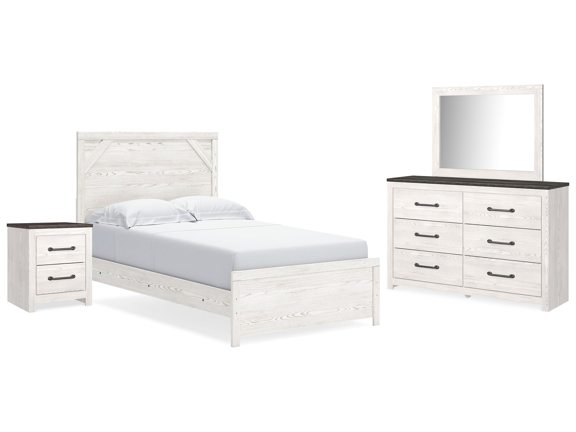 Gerridan /Gray Full Panel Bed, Dresser, Mirror and Nightstand, White