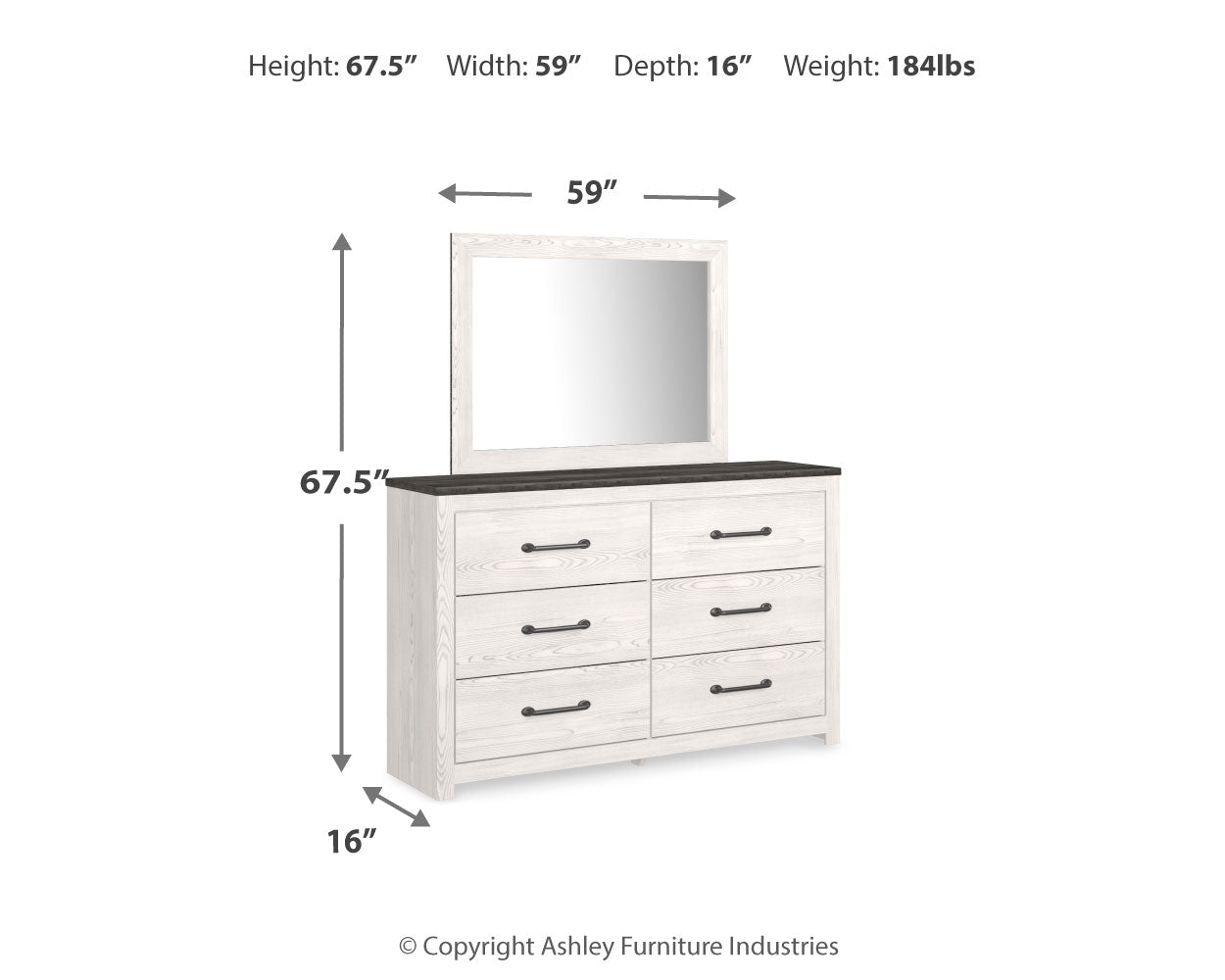 Gerridan /Gray Full Panel Bed, Dresser, Mirror and Nightstand, White