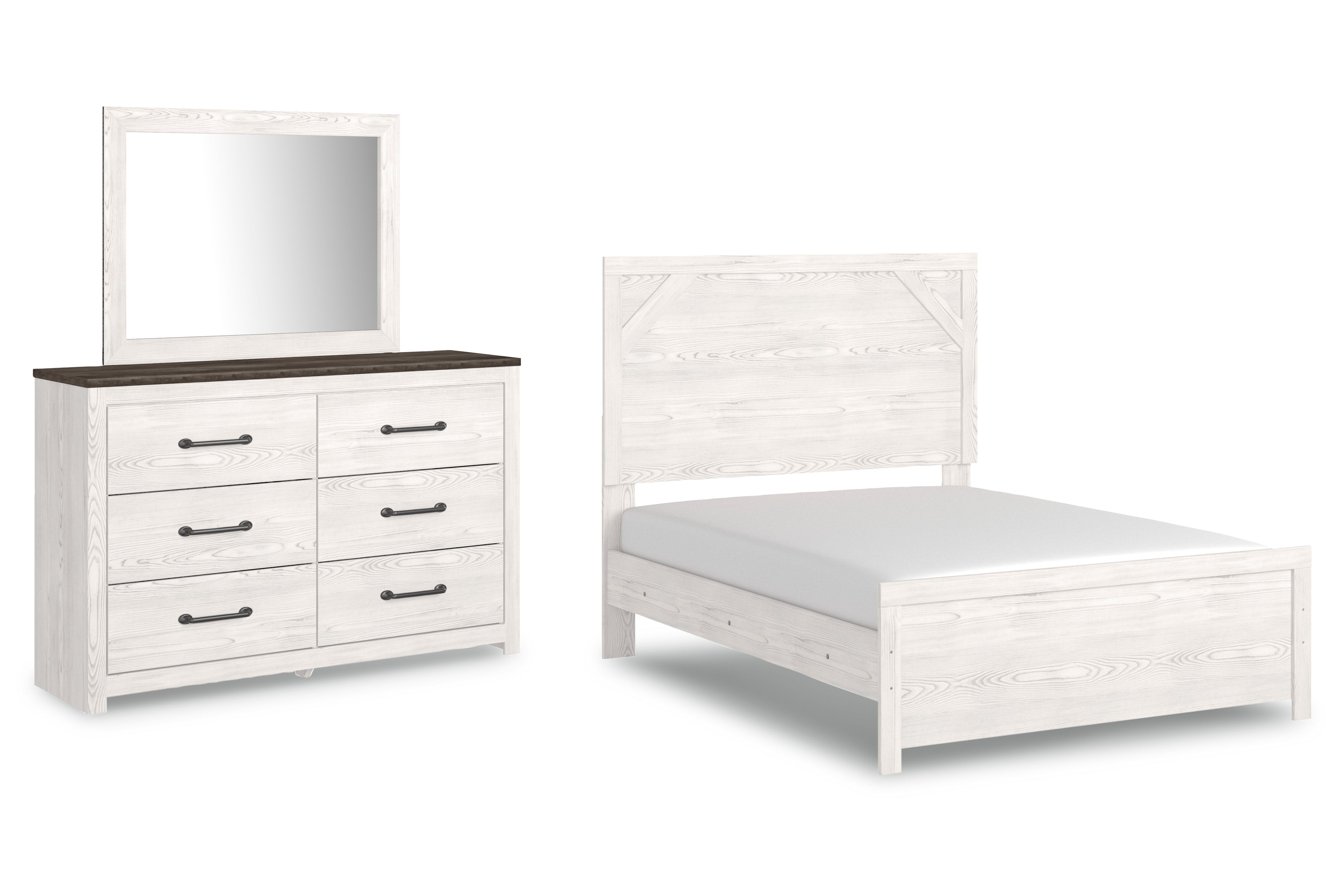 Gerridan White/Gray Full Panel Bed with Dresser and Mirror