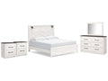 Gerridan /Gray King Panel Bed, Dresser, Mirror and 2 Nightstands, White