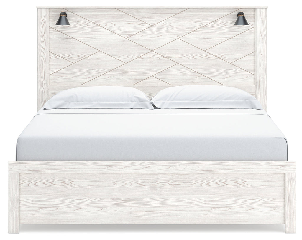Gerridan /Gray King Panel Bed, Dresser, Mirror and 2 Nightstands, White