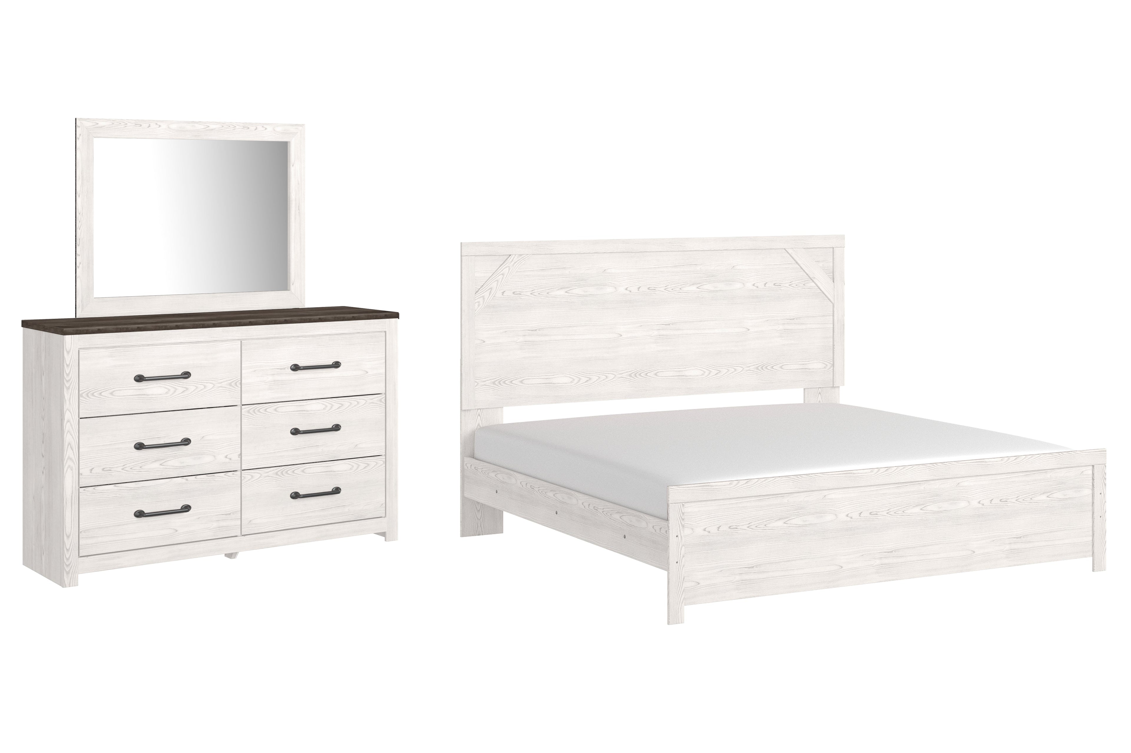 Gerridan White/Gray King Panel Bed, Dresser and Mirror