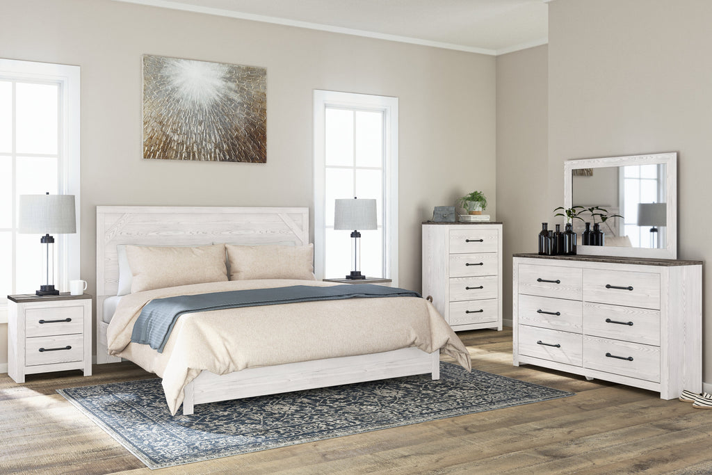 Gerridan White/Gray King Panel Bed, Dresser and Mirror